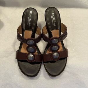 Naturalizer Women's Leather Dark Brown Sandals with Silver Accents